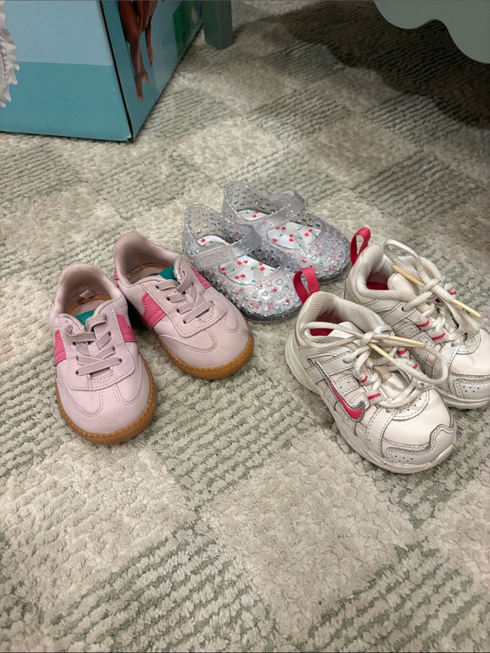 Nike Kids White Sneakers with Pink Swoosh and Accents